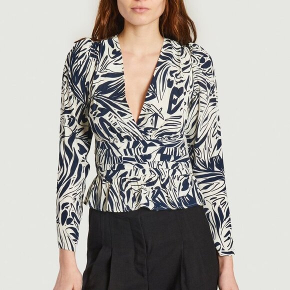 ba&sh Cae Graphic Print Pleated Top - Picture 1 of 8